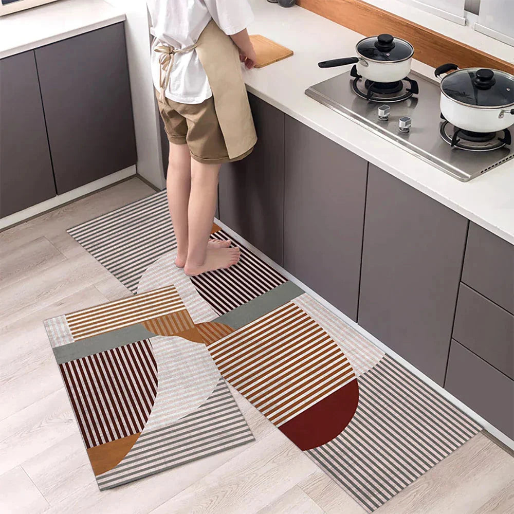 Anti-Slip Kitchen Rug Set with Tile Pattern, Machine Washable