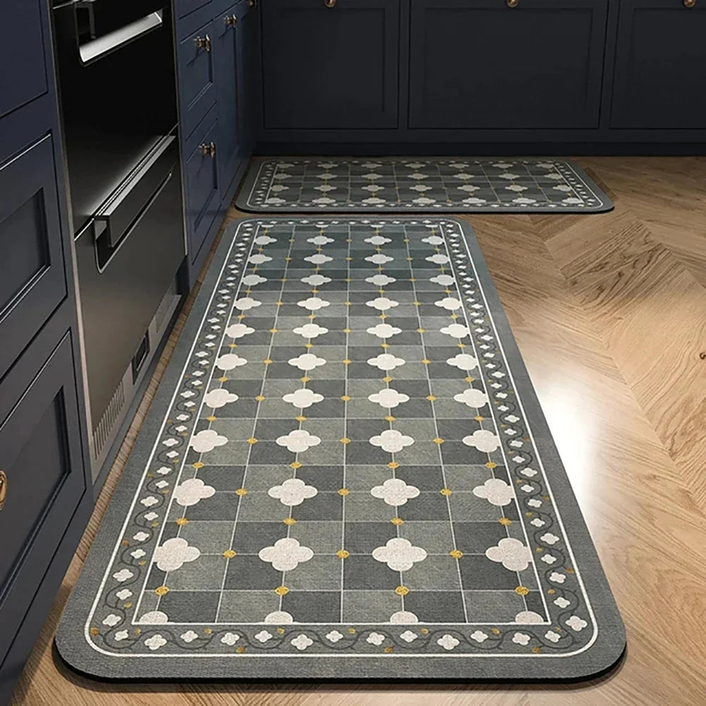 Anti-Slip Kitchen Rug Set with Tile Pattern, Machine Washable