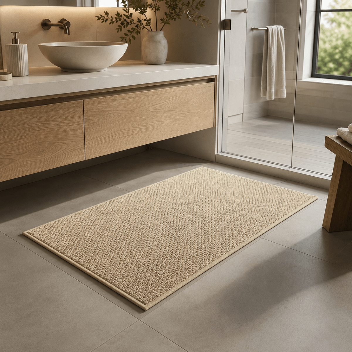 Non-Slip Braided Bath Mat, Machine Washable Loop Pile