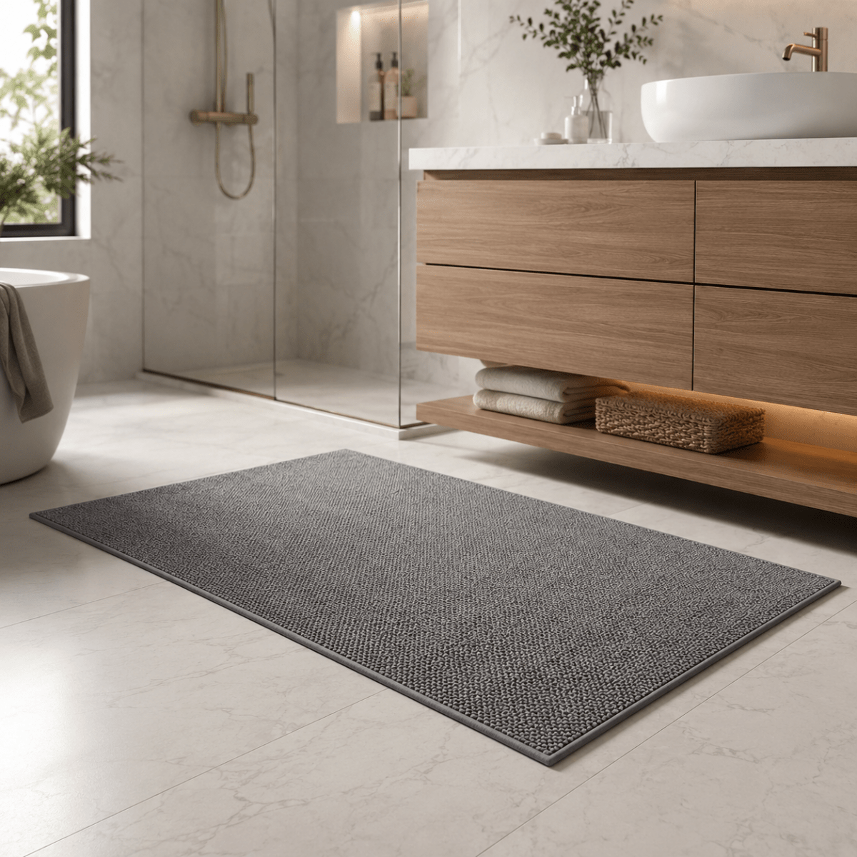 Non-Slip Braided Bath Mat, Machine Washable Loop Pile