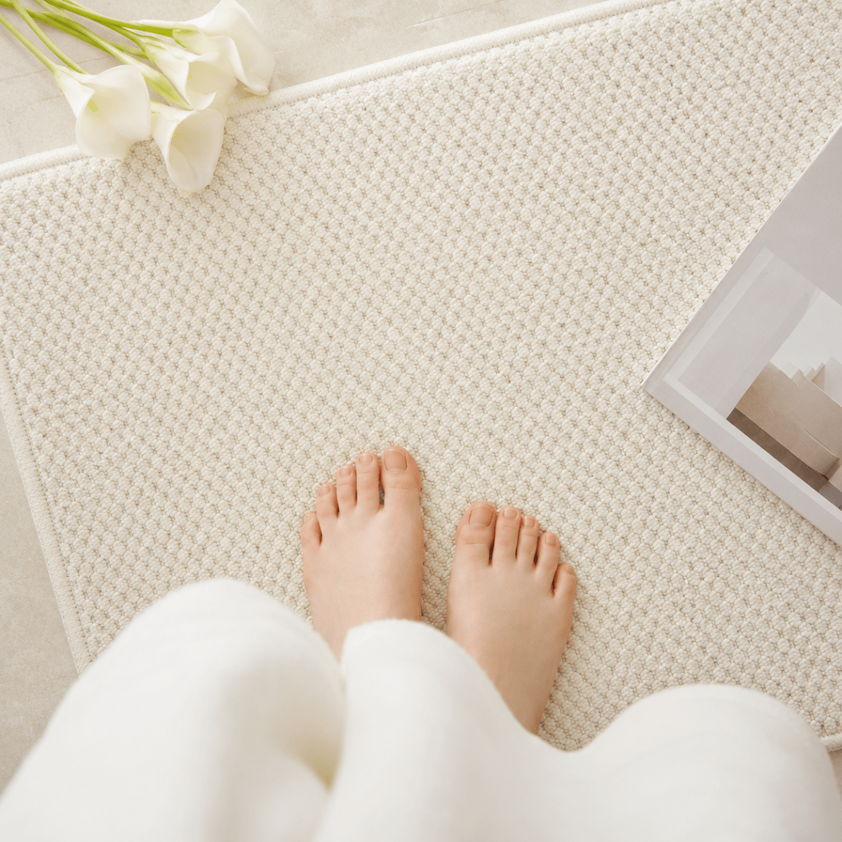 Non-Slip Braided Bath Mat, Machine Washable Loop Pile