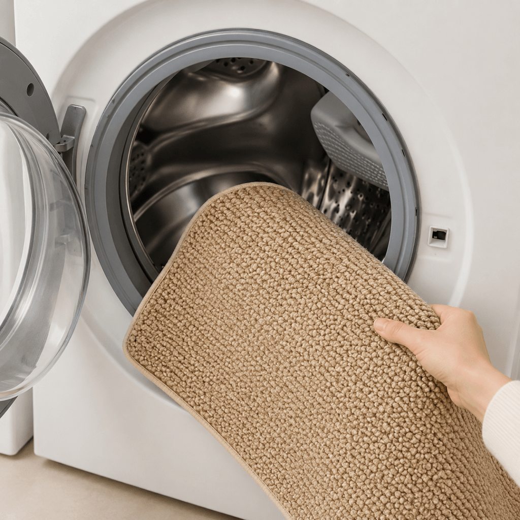 Non-Slip Braided Bath Mat, Machine Washable Loop Pile