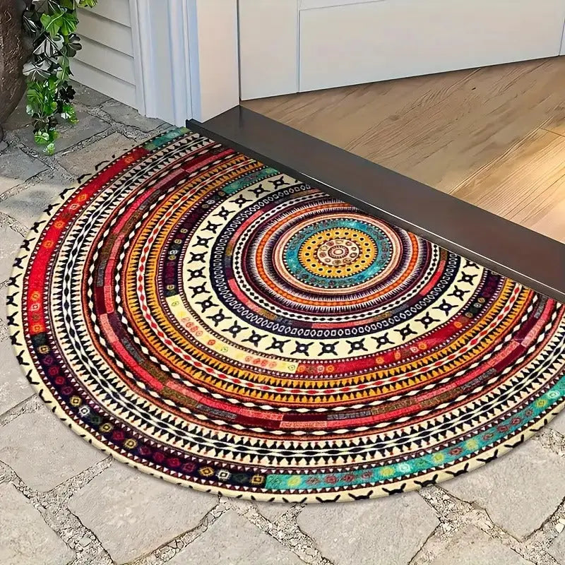 Boho Mandala Half-Round Doormat with Non-Slip Backing