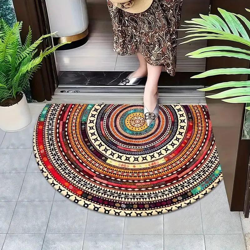 Boho Mandala Half-Round Doormat with Non-Slip Backing