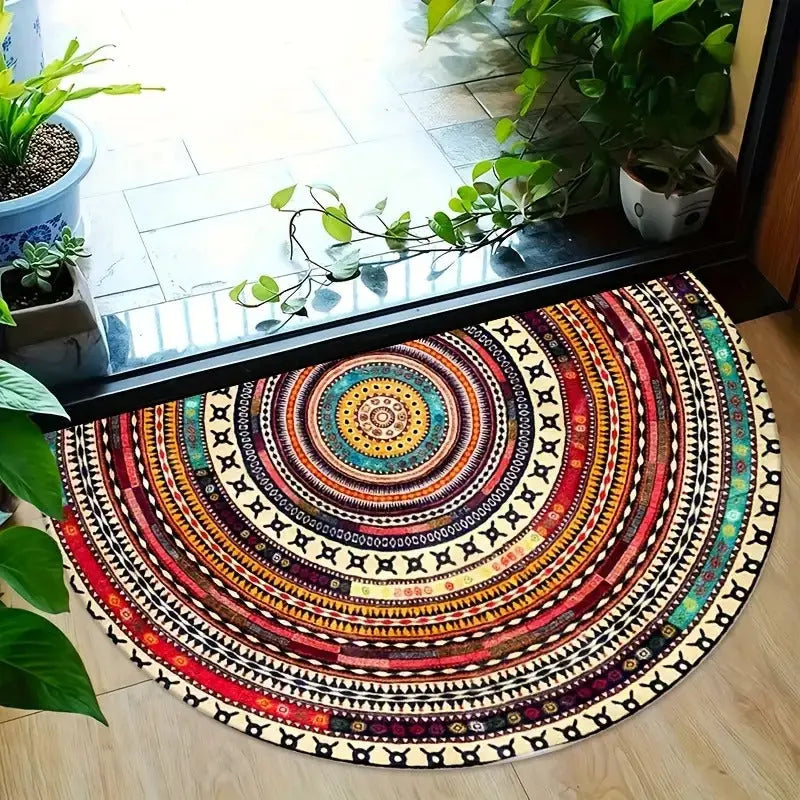 Boho Mandala Half-Round Doormat with Non-Slip Backing