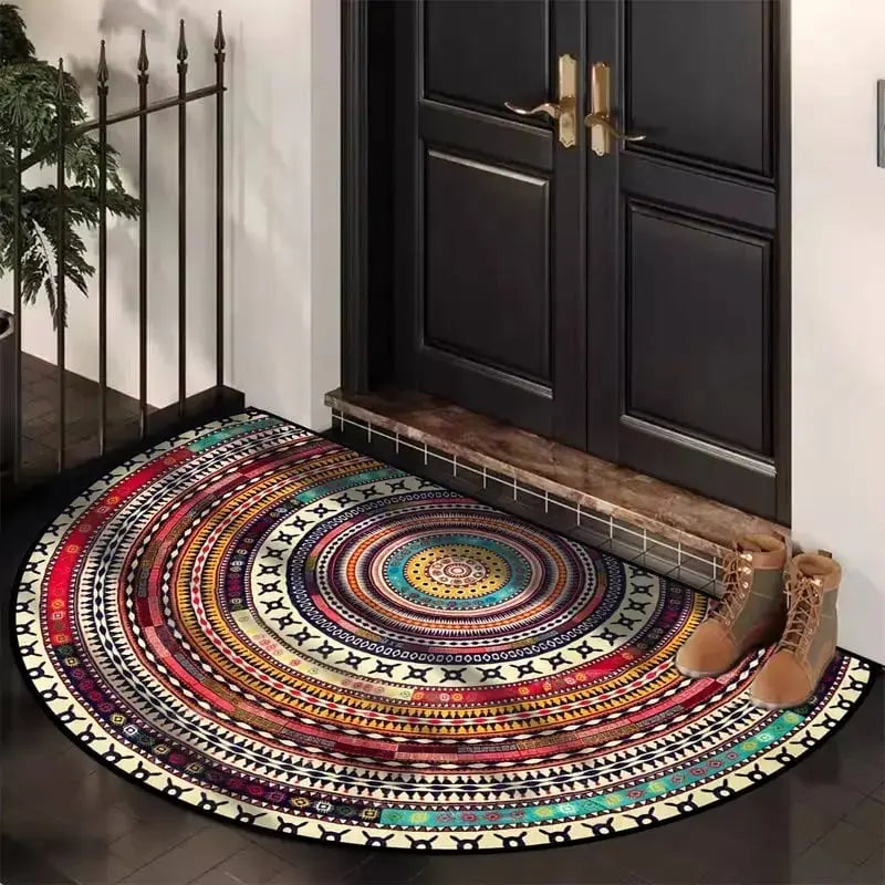 Boho Mandala Half-Round Doormat with Non-Slip Backing