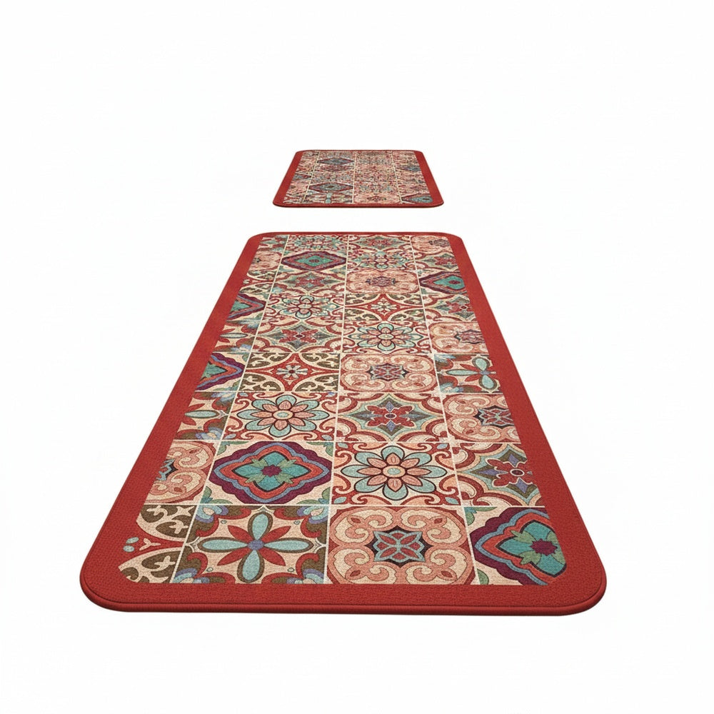 Non-Slip Kitchen Runner Rug with Tile Pattern