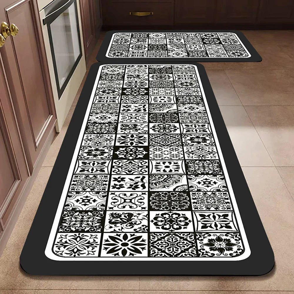 Non-Slip Kitchen Runner Rug with Tile Pattern