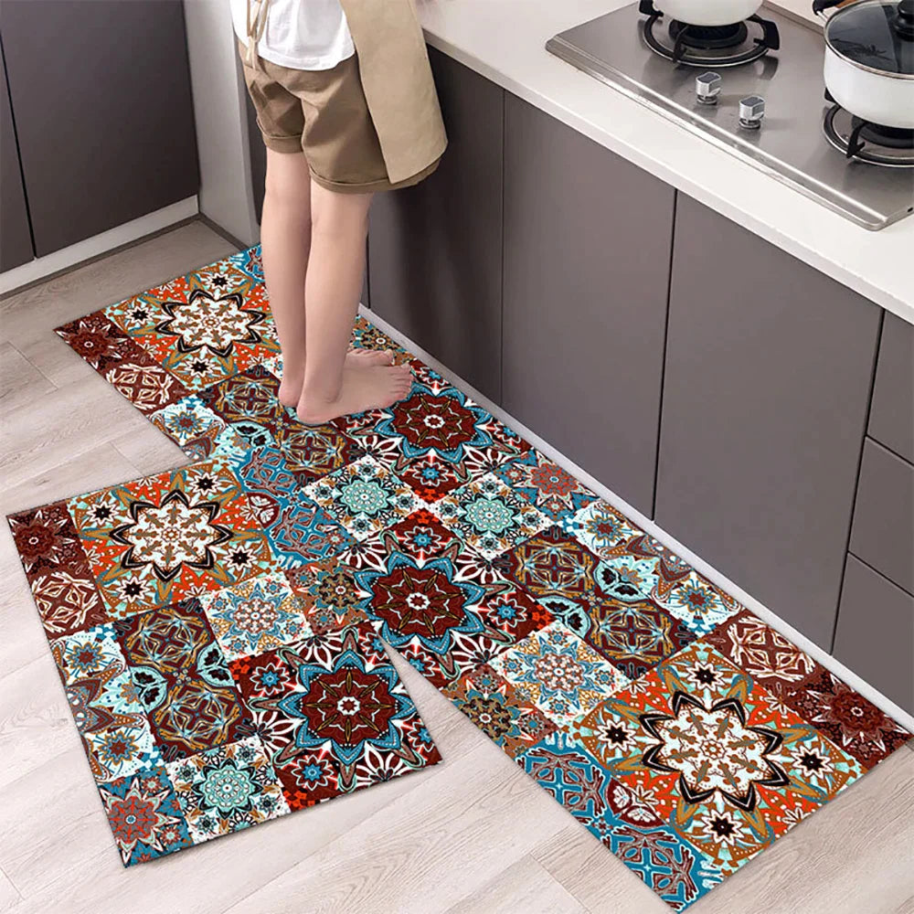 Non-Slip Kitchen Runner Rug with Tile Pattern