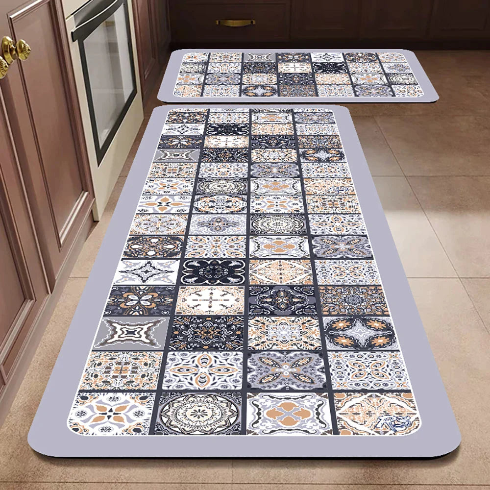 Non-Slip Kitchen Runner Rug with Tile Pattern