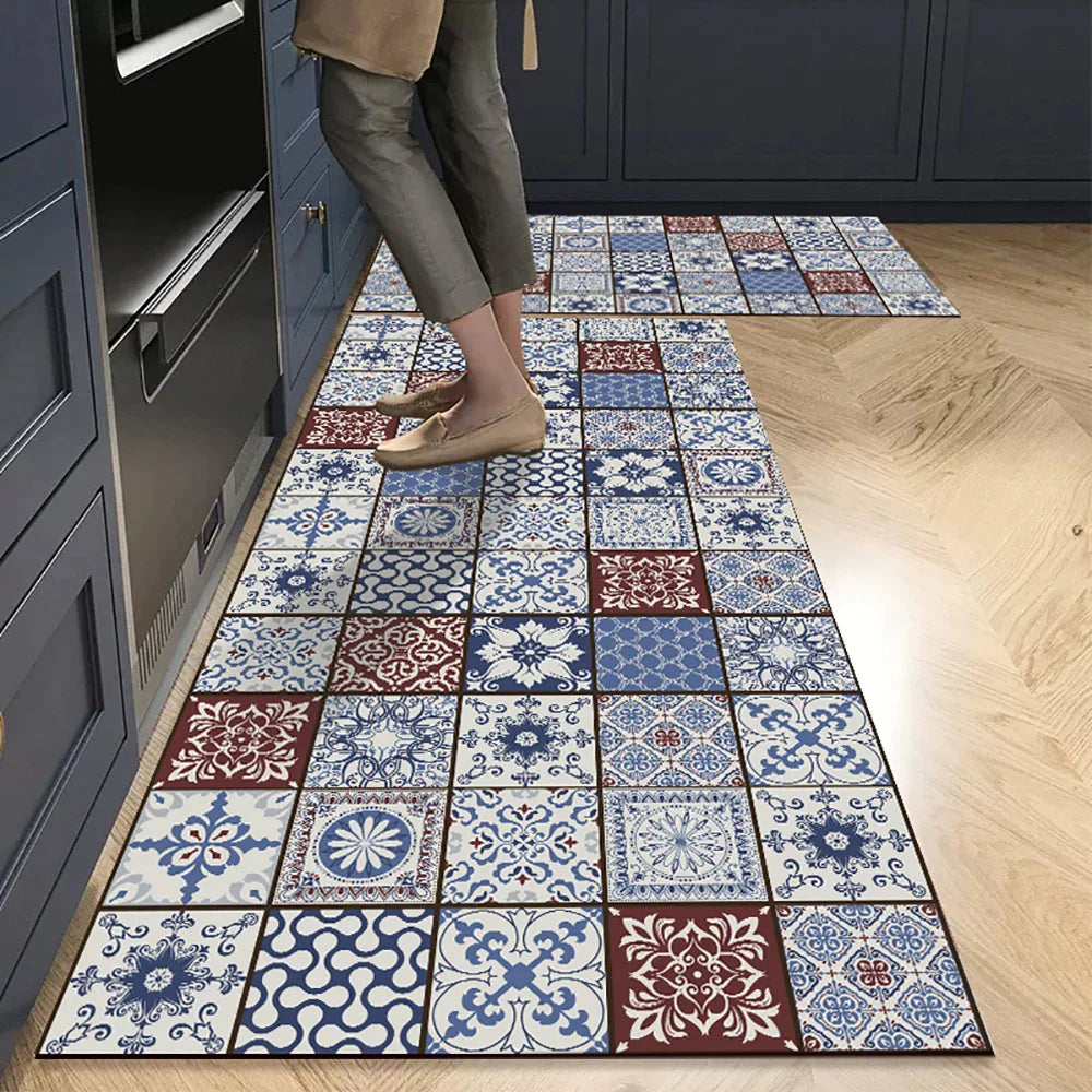 Non-Slip Kitchen Runner Rug with Tile Pattern