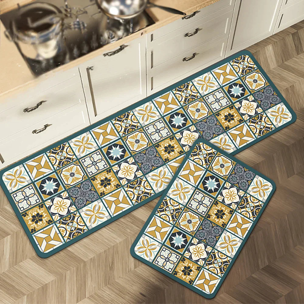 Non-Slip Kitchen Runner Rug with Tile Pattern