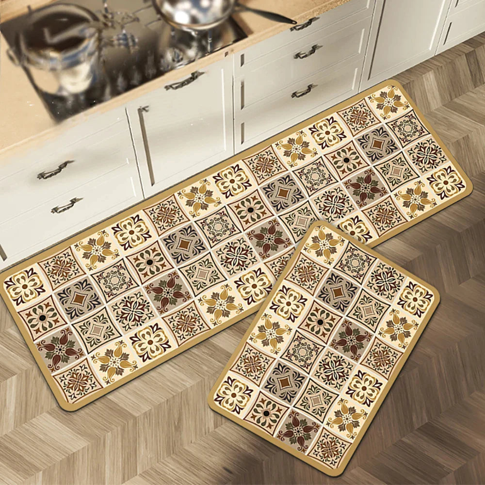 Non-Slip Kitchen Runner Rug with Tile Pattern