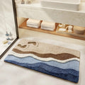 Coastal Bath Mat with Wave Pattern and Non-Slip Mesh