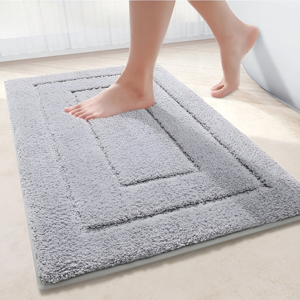 Non-Slip Microfibre Bath Mat with Bordered Rectangle Design