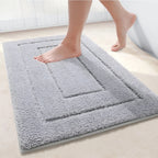 Non-Slip Microfibre Bath Mat with Bordered Rectangle Design