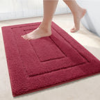 Non-Slip Microfibre Bath Mat with Bordered Rectangle Design