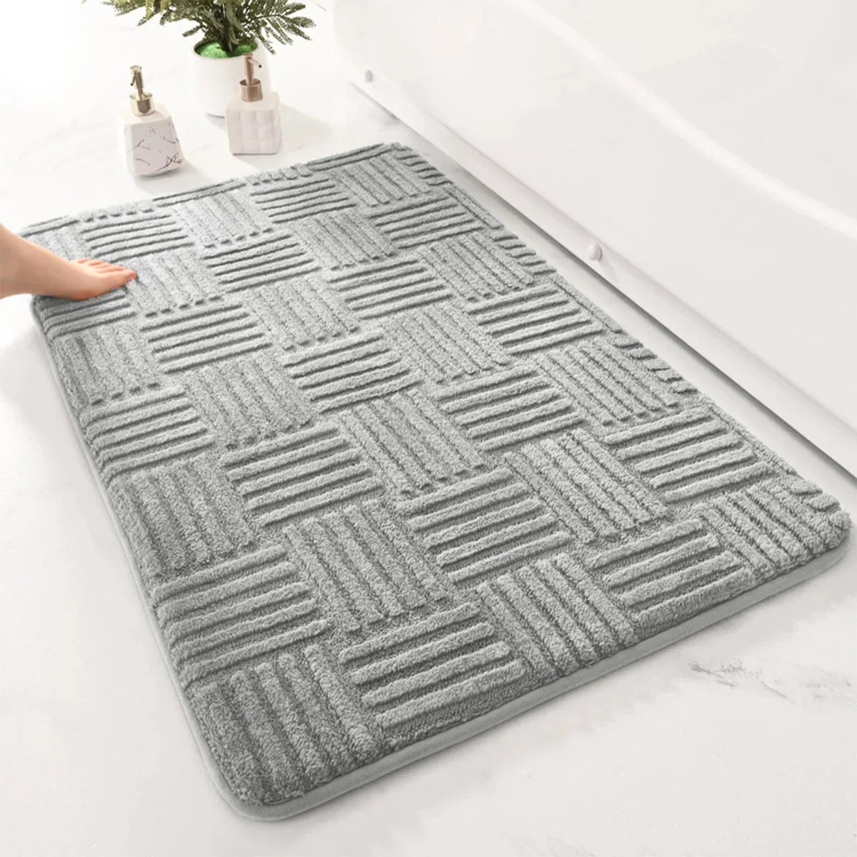 Embossed Geometric Bath Mat with Anti-Slip Backing