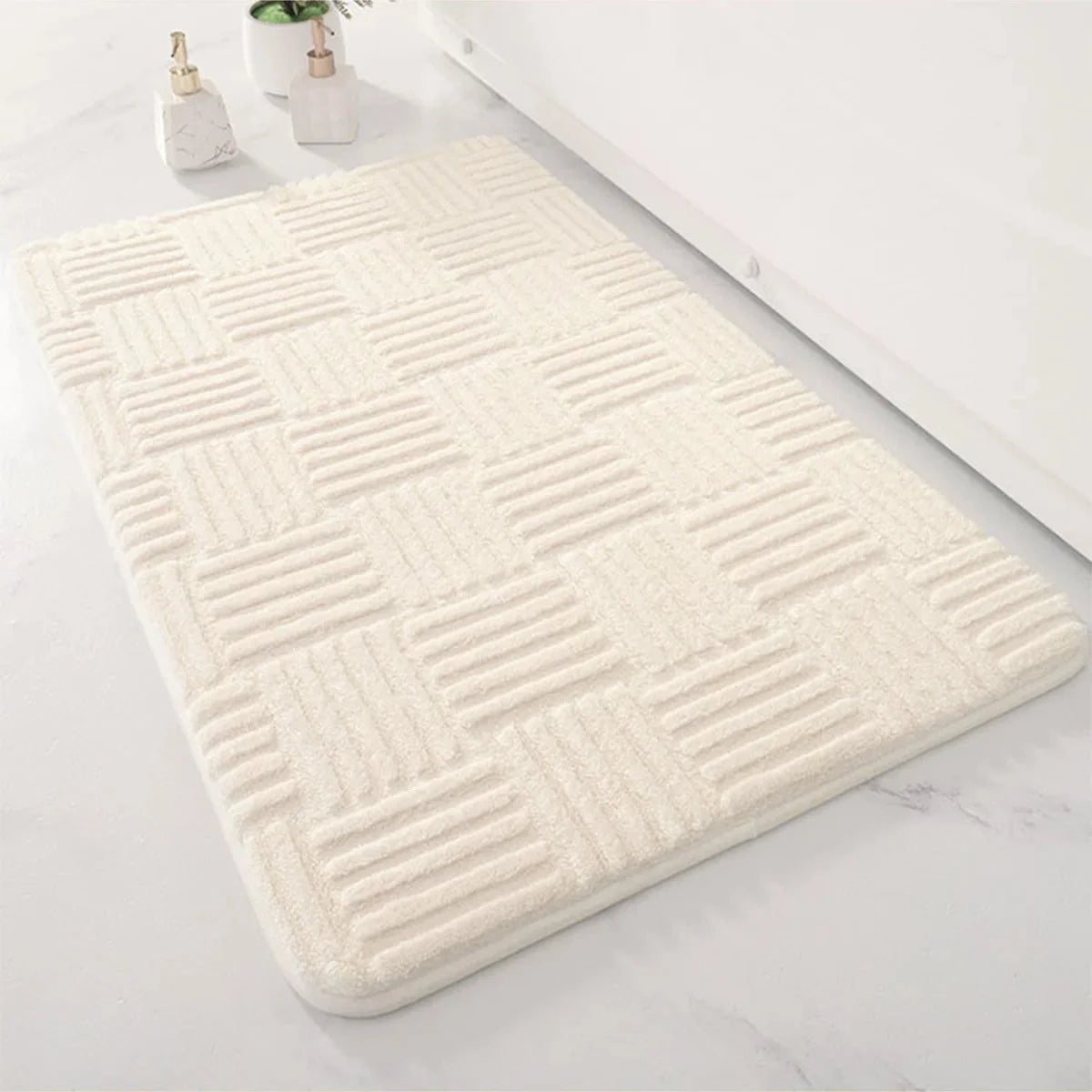 Embossed Geometric Bath Mat with Anti-Slip Backing