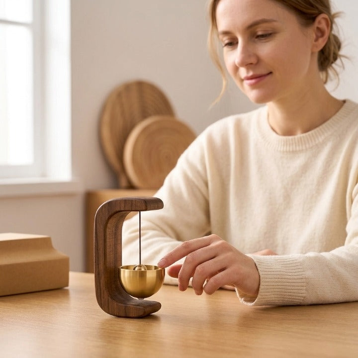 Wind Chime with Magnetic Sound Bowl on Wooden Stand