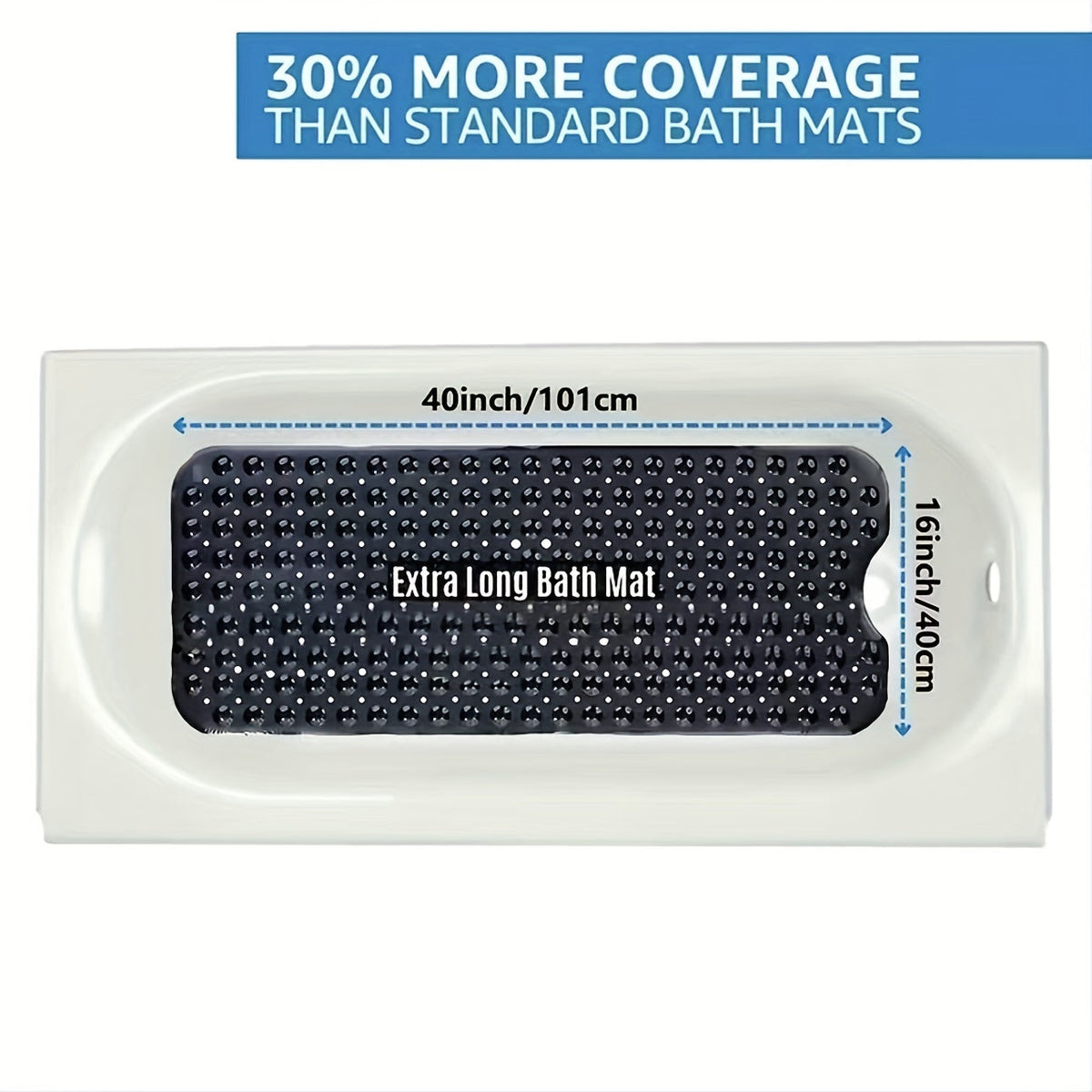 Extra-Long Non-Slip Bath Mat with Suction Cups, 101 x 40cm