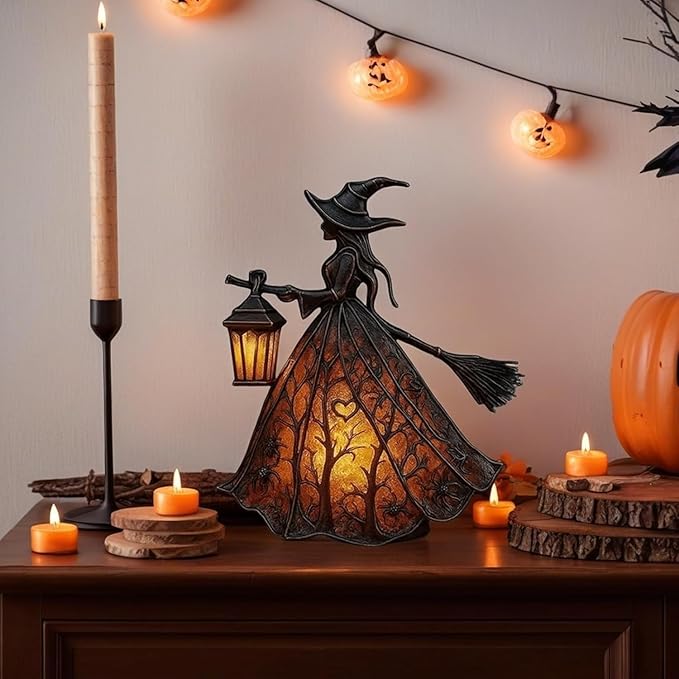Gothic LED Halloween Lantern, 30cm, Black and Orange