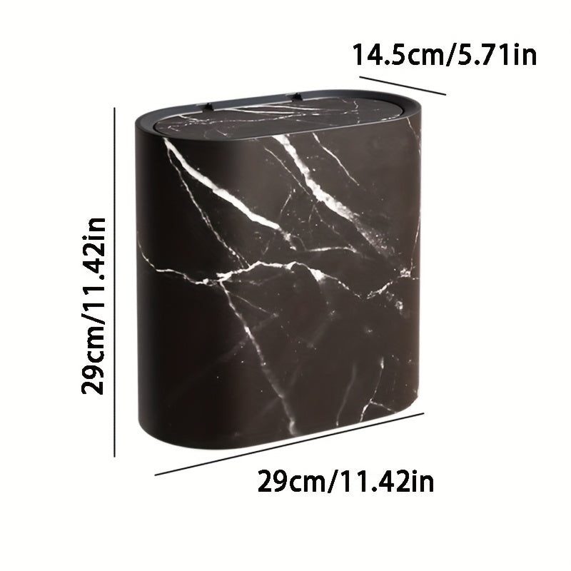 Oval Desk Bin with Lid, 29 x 29 x 14.5 cm, Marble Look