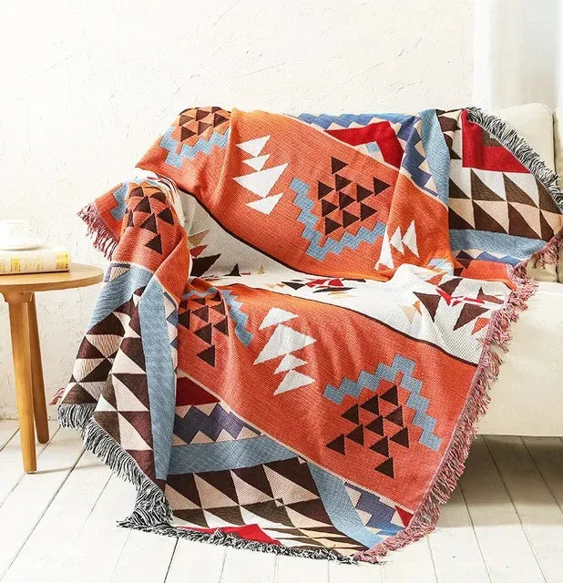 Jacquard Woven Throw with Plaited Fringes, 130 x 160 cm