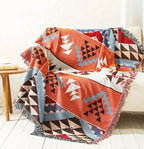 Jacquard Woven Throw with Plaited Fringes, 130 x 160 cm