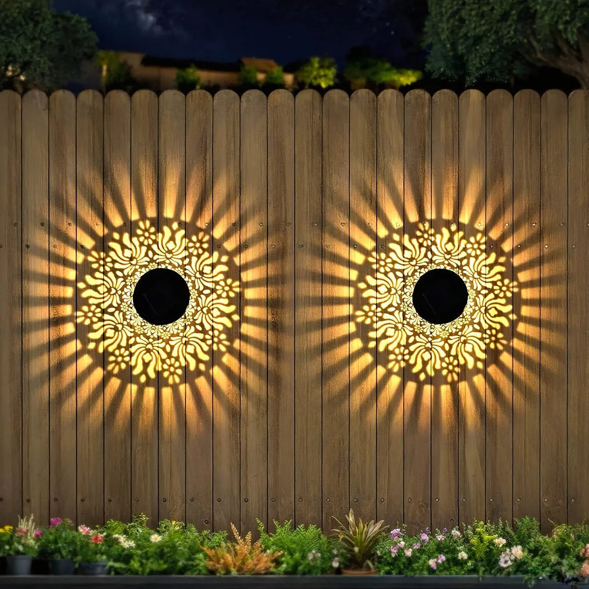 Solar Peony Shadow Wall Lights, Set of 2, Iron, Adhesive