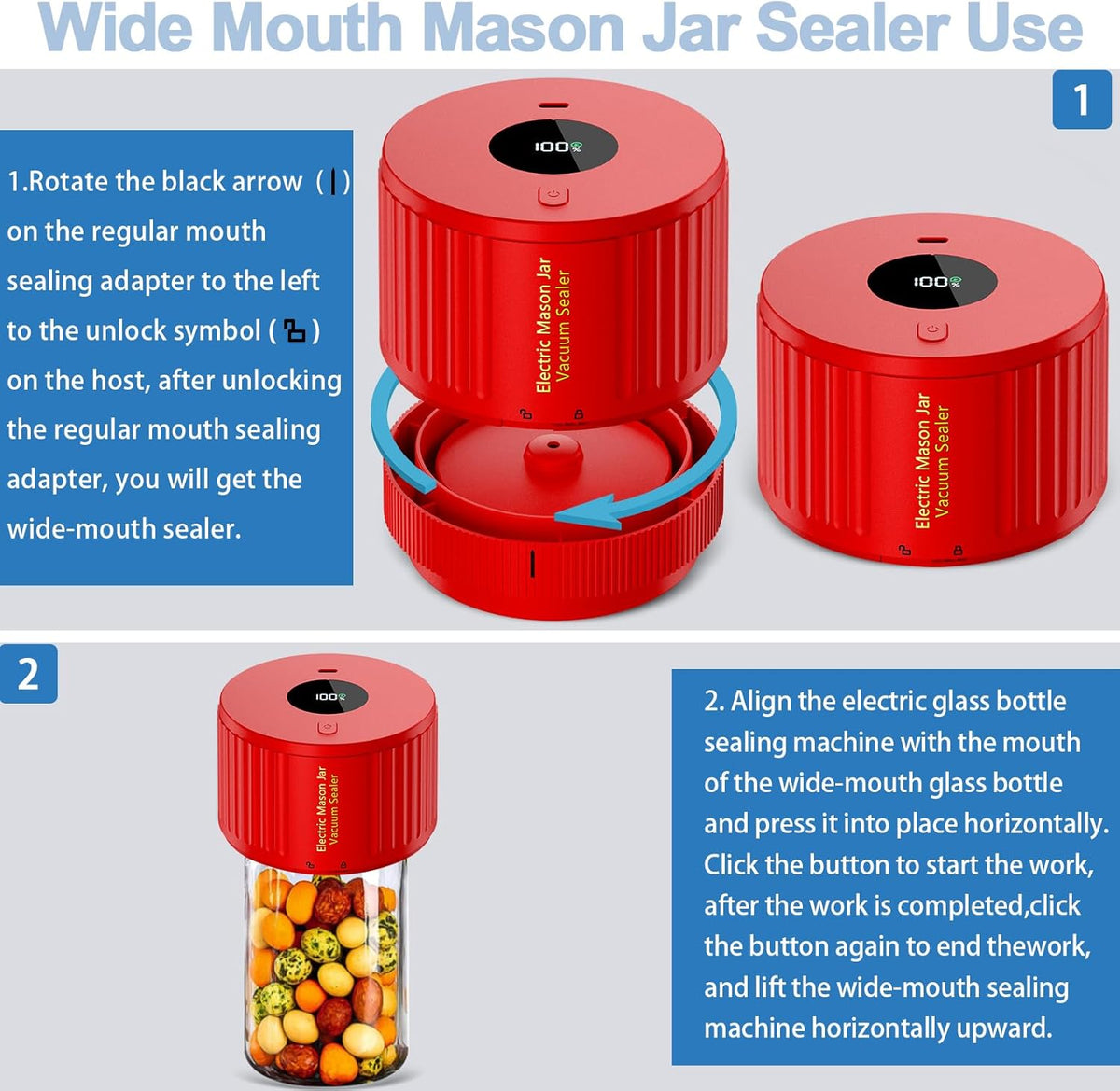Electric Vacuum Sealer for Mason Jars, Wide and Regular