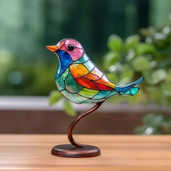 Coloured Glass Bird Sculpture on a Branch, Table Decor