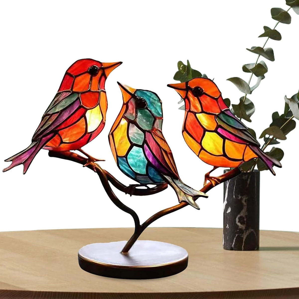 Coloured Glass Bird Sculpture on a Branch, Table Decor