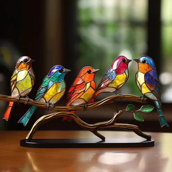 Coloured Glass Bird Sculpture on a Branch, Table Decor
