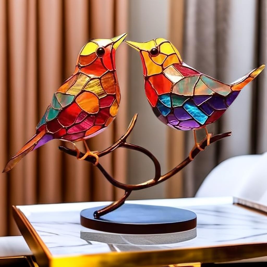 Coloured Glass Bird Sculpture on a Branch, Table Decor