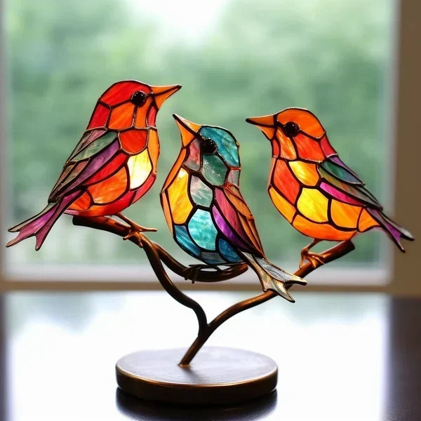 Coloured Glass Bird Sculpture on a Branch, Table Decor