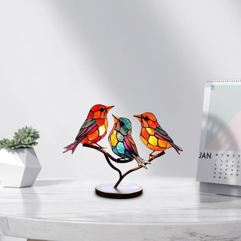 Coloured Glass Bird Sculpture on a Branch, Table Decor