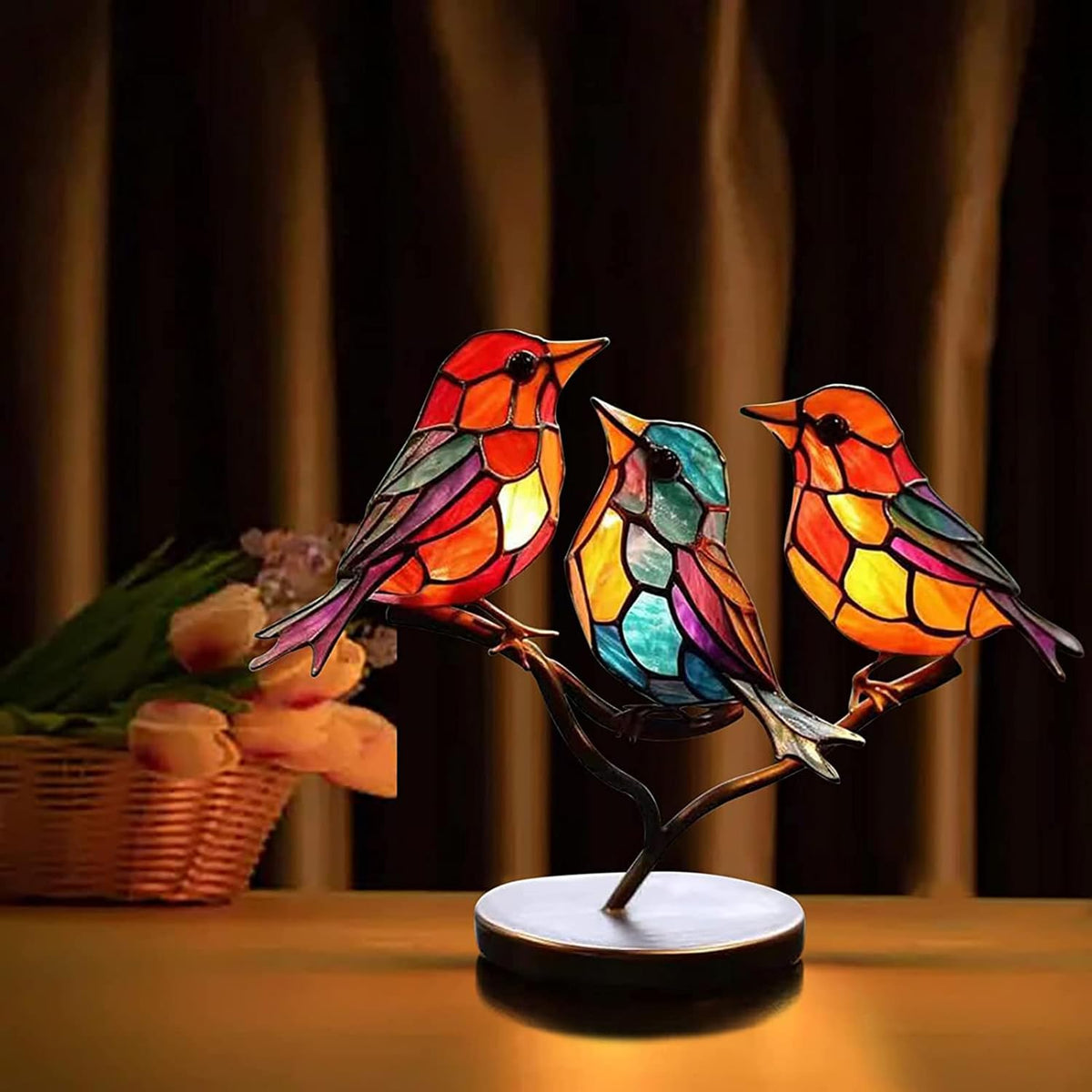 Coloured Glass Bird Sculpture on a Branch, Table Decor