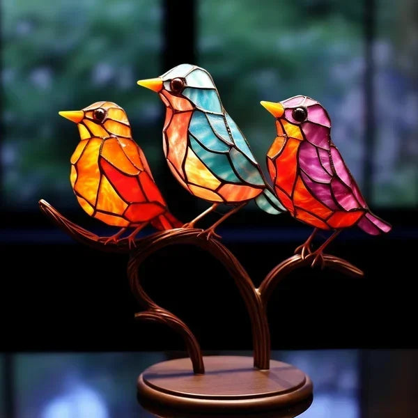 Coloured Glass Bird Sculpture on a Branch, Table Decor