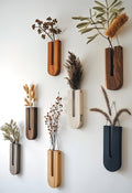 Pine Wood Wall Plant Holders, Set of 7, Vertical Display