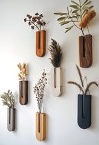 Pine Wood Wall Plant Holders, Set of 7, Vertical Display
