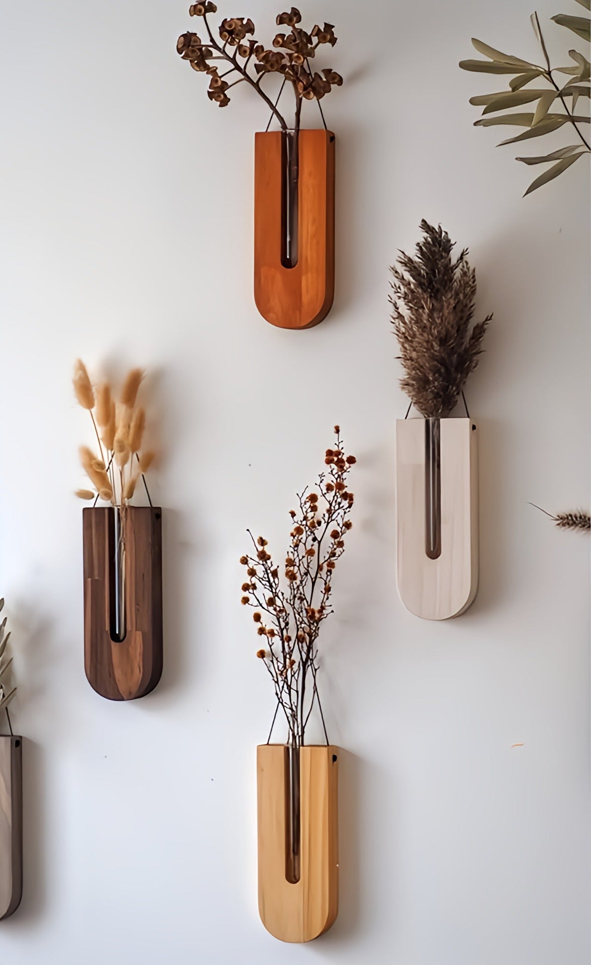 Pine Wood Wall Plant Holders, Set of 7, Vertical Display