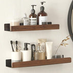 Solid Wood Bathroom Shelf, No-Drill Adhesive Mounting