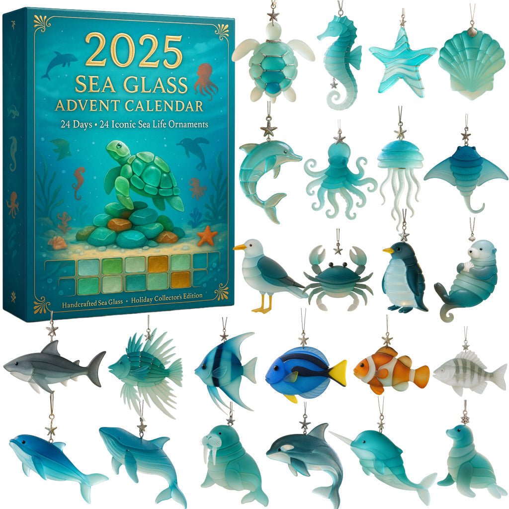 Ocean Advent Calendar with 24 Frosted Glass Sea Ornaments