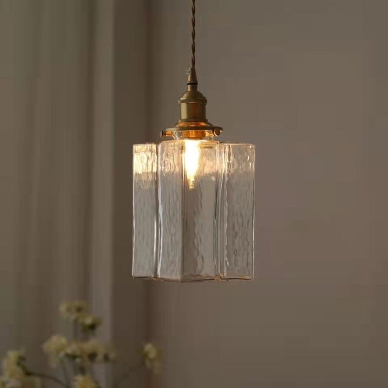 Vintage Ribbed Glass Pendant Light with Iron Frame