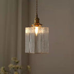 Vintage Ribbed Glass Pendant Light with Iron Frame