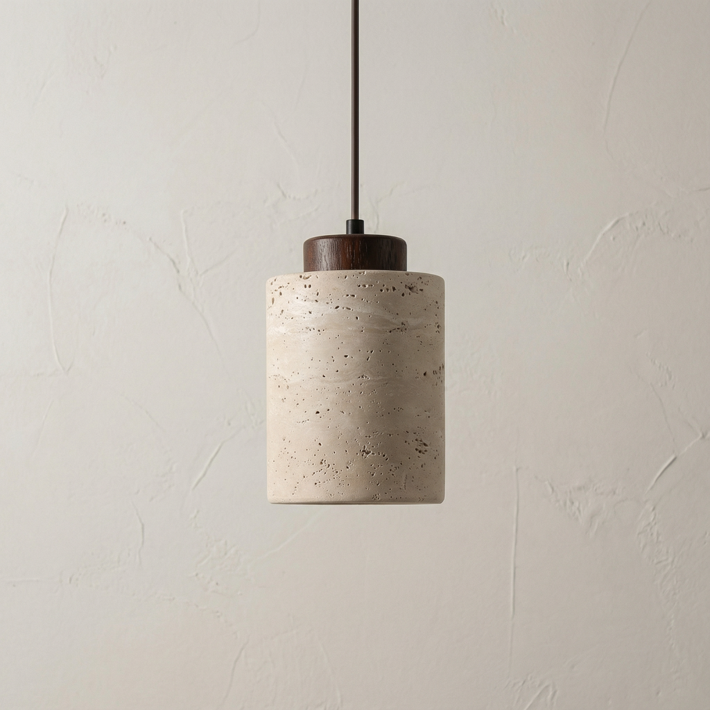 Modern Natural Stone Pendant Light with Textured Shade