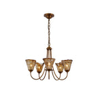 Brass Chandelier with Amber Glass Shades, 5 to 12 Lights