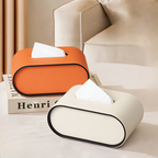 Oval Leather Look Tissue Box Cover 22 cm in Orange