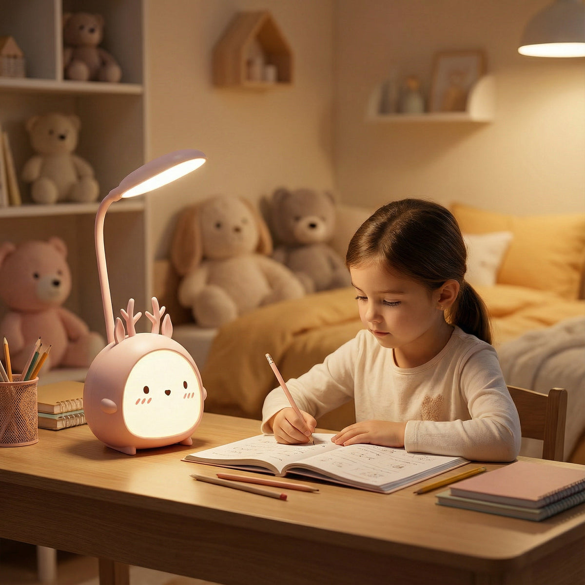 Rechargeable Kids LED Desk Lamp with Flexible Arm and Deer Motif